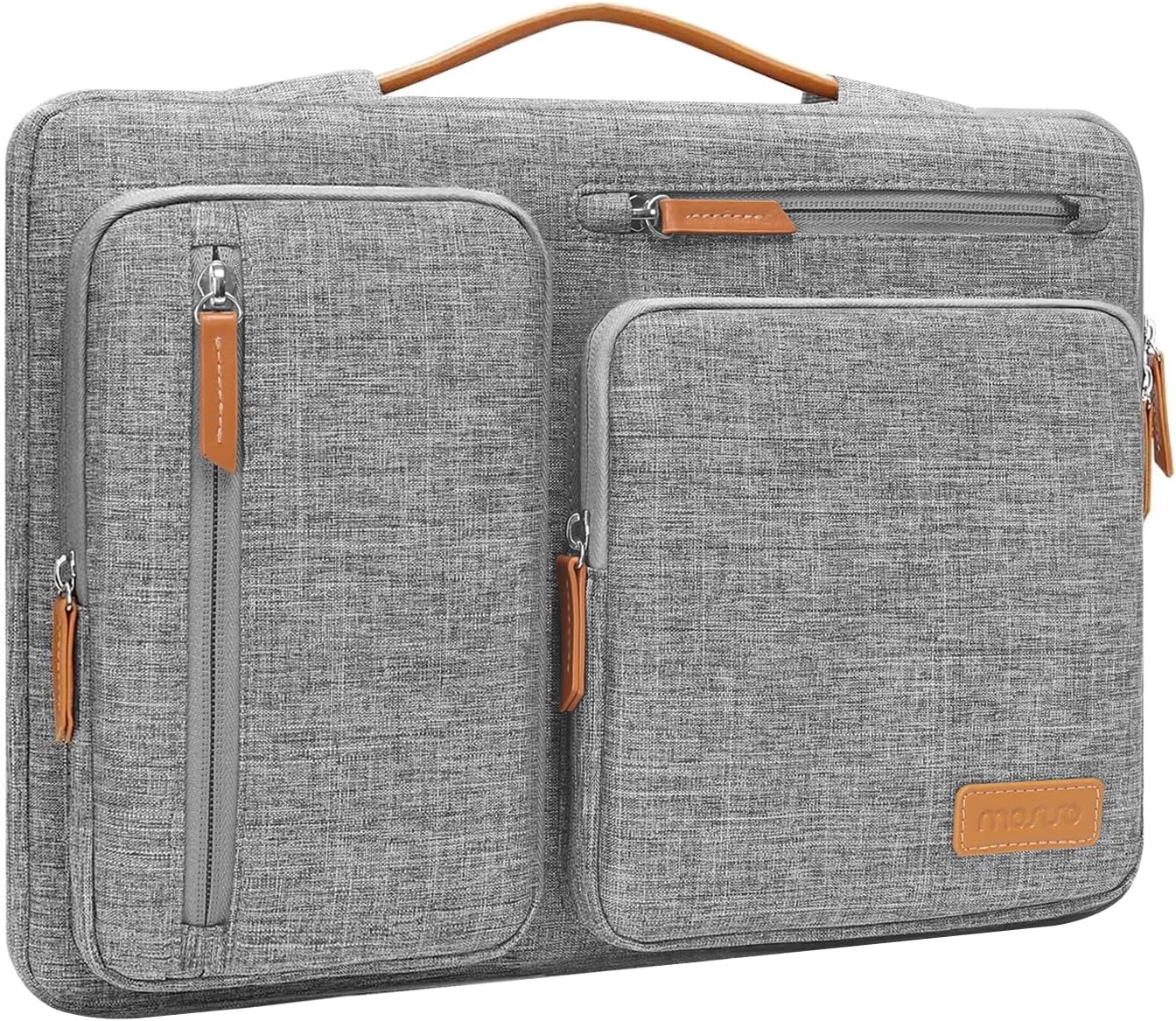 MOSISO 360 Protective Laptop Sleeve Compatible with MacBook Air/Pro, 13-13.3 inch Notebook, Compatible with MacBook Pro 14 inch M3 M2 M1, Side Open Bag with 4 Zipper Pockets&Handle, Gray