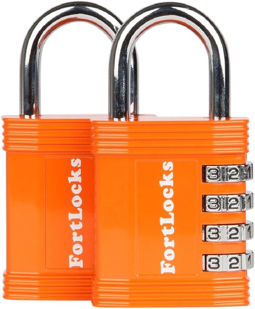 Padlock - 4 Digit Combination Lock for Gym Outdoor & School Locker, Fence, Case & Shed  Heavy Duty Resettable Set Your Own Combo  Waterproof & Weatherproof (2 Pack - Orange)