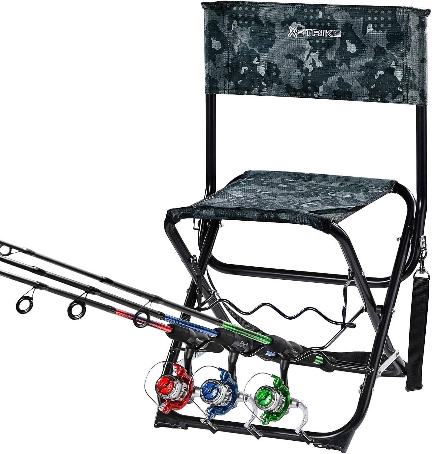 Fishing Chairs with Rod Holder Outdoor Folding Fishing Stool for Adults Portable Camping Chair for Ice Fishing, Camp, Lawn, Patio, Garden, 300LBS.