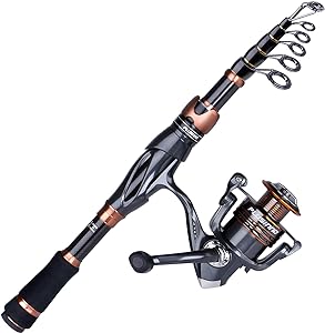 PLUSINNO Fishing Rod and Reel Combos, Bronze Warrior Toray 24-Ton Carbon Matrix Telescopic Fishing Rod Pole, 12  1 Shielded Bearings Stainless Steel BB Spinning Reel, Travel Freshwater Fishing Gear