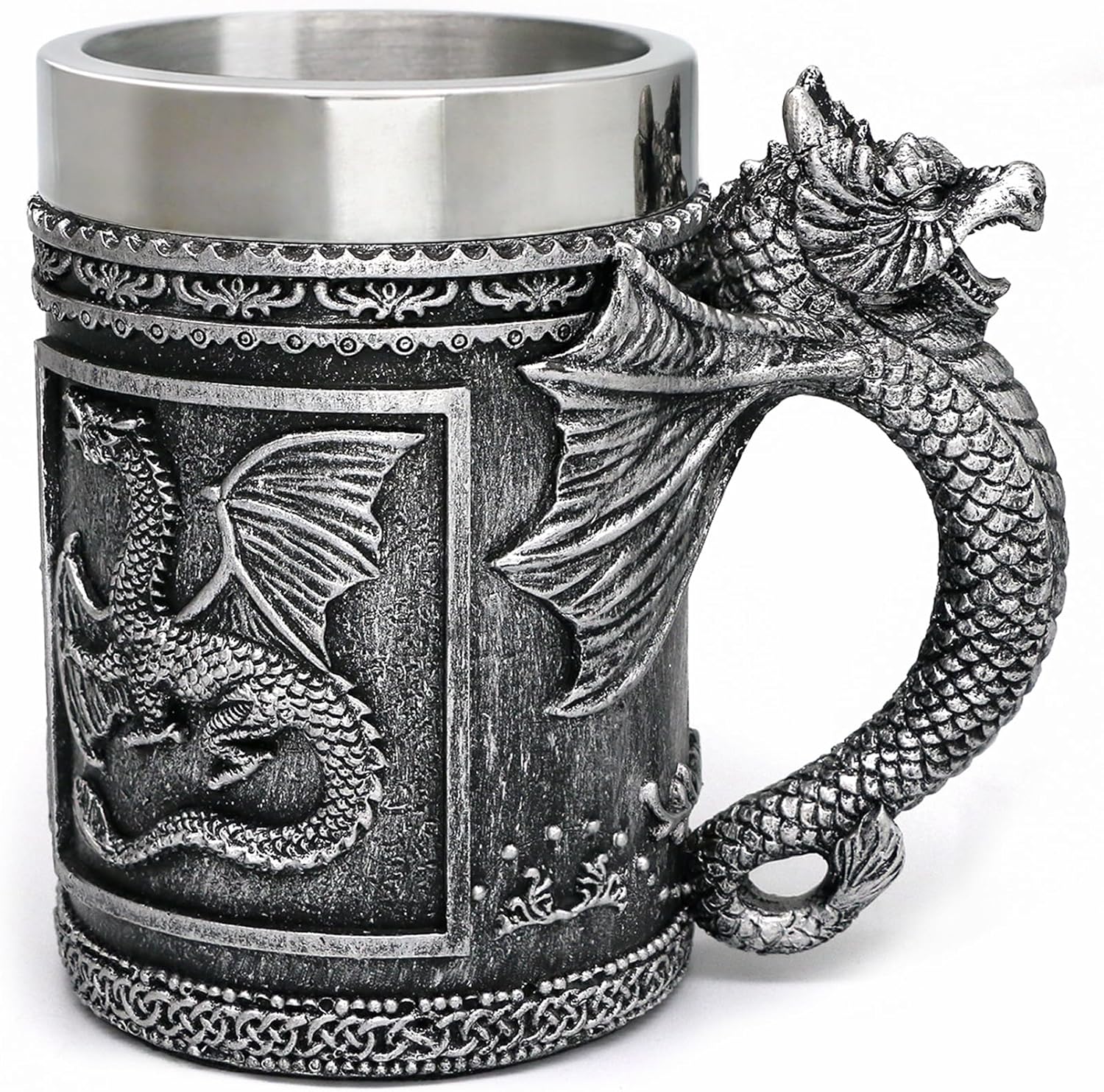 alikiki Medieval Large Dragon Mug - GOT Dragon D&D Gaming Beer Mugs Gifts for Men - 21oz Stainless Steel Drinking Tankard Coffee Cup Dragon Gift for Dragon Lovers Collector Party Decoration