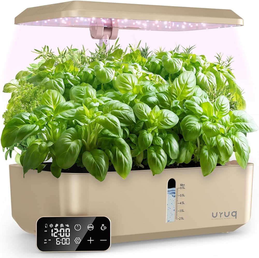 Hydroponics Growing System Indoor Garden: URUQ 12 Pods Indoor Gardening System with Remote Control LED Grow Light Height Adjustable Quiet Plants Germination Kit - Gardening Gifts for Women Gold