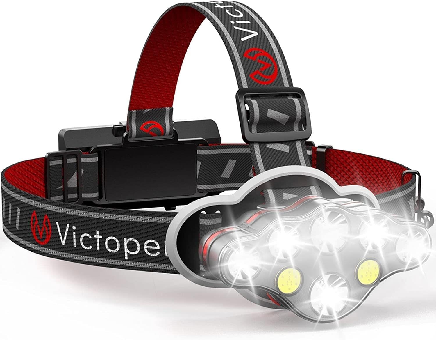 Victoper Rechargeable Headlamp, 8 LED 18000 High Lumen Bright Head Lamp with Red Light, Lightweight USB Head Light, 8 Mode Waterproof Head Flashlight for Outdoor Running Hunting Hiking Camping Gear