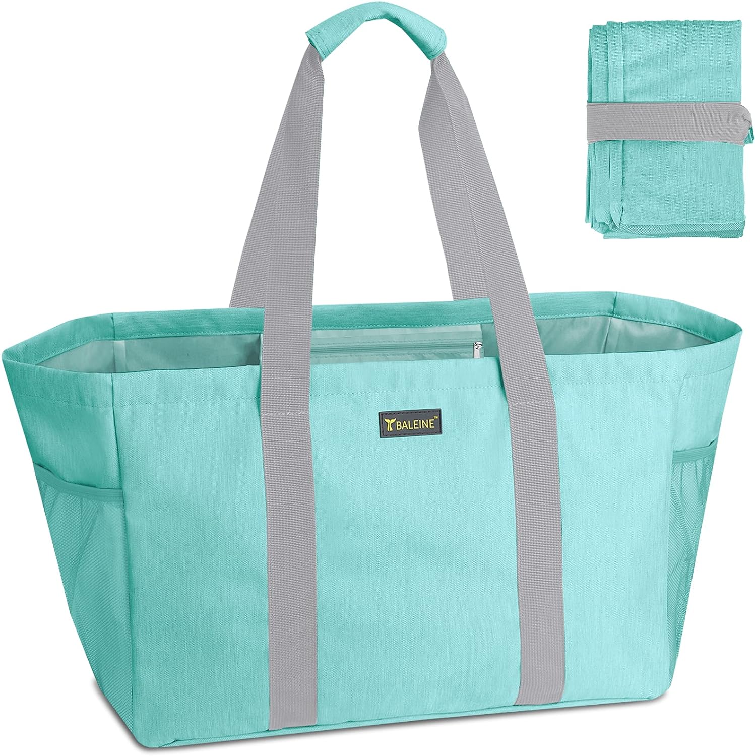 BALEINE Soft 9 Gallon Extra Large Utility Tote, Foldable Reusable Storage Bag (Sea Green)