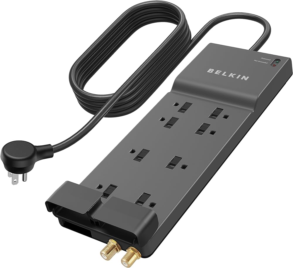 Belkin Surge Protector Power Strip, 8 AC Multiple Plug Outlet w/ 12ft Heavy-Duty Extension Cord, UL-listed Outlet Extender w/ Flat Plug for Home, Office, Computer Charging - 3,550 Joules of Protection