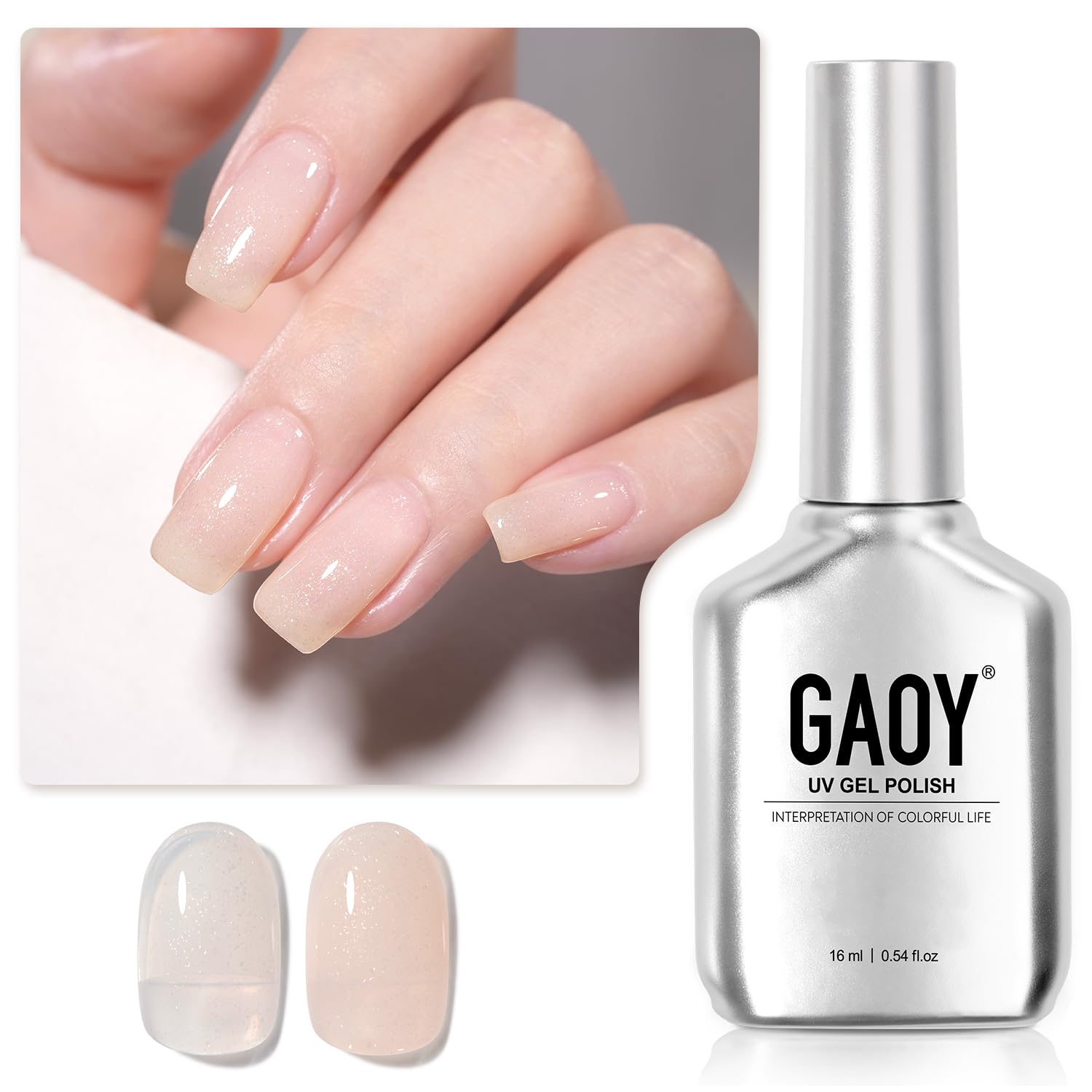 GAOY Jelly Nude Gel Nail Polish, 16ml Sheer Peach Glitter Gel Polish, Shimmering Translucent UV Light Cure for Nail Art DIY, 2166 Starry Peach