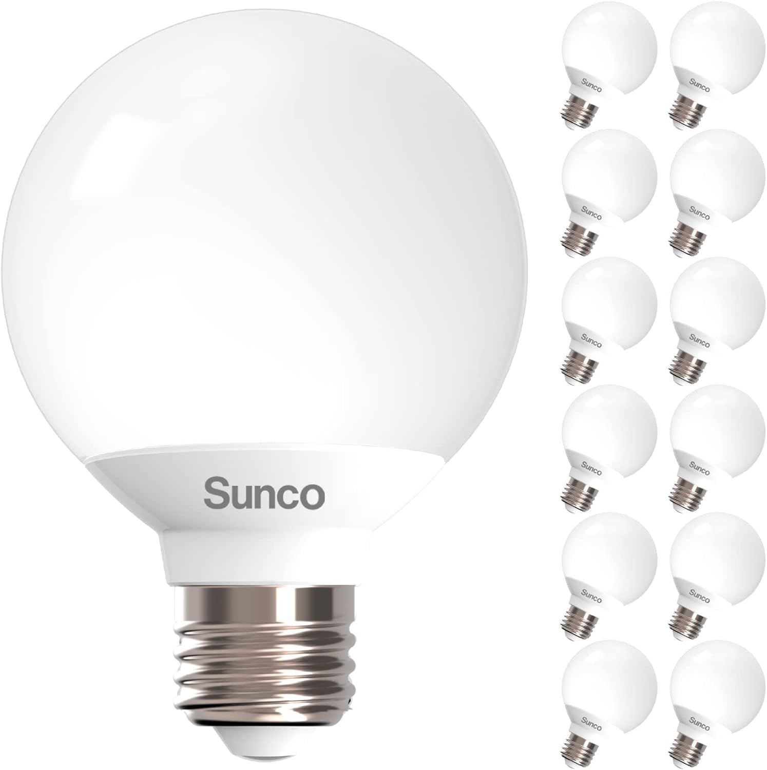 Sunco 12 Pack Vanity Globe Light Bulbs G25 LED for Indoor Bathroom Mirror Living Area, CRI92 5000K Daylight, Dimmable 450 Lumens, 6W, E26 Base, Round Frosted Classic Ambient Decorative Bulb - UL