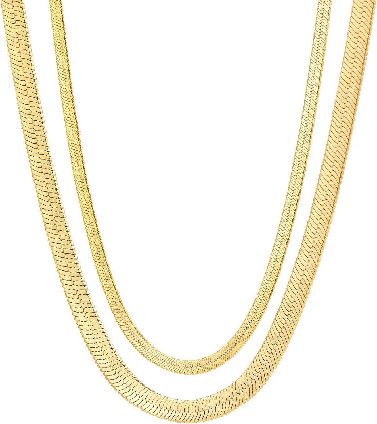 Fiusem Gold Plated Choker Necklace for Women, 14K Gold Plated Herringbone Chain Necklace for Women, Gold Plated Snake Chain Necklace for Women