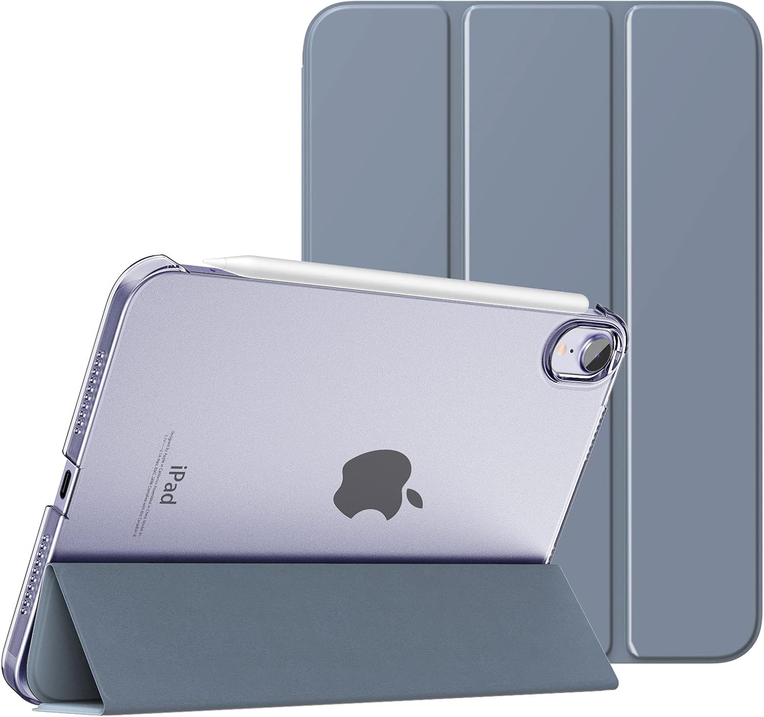 MoKo Case Fit New iPad Mini 6 2021 (6th Generation, 8.3-inch) - Slim Lightweight Hard Clear Back Shell Stand Cover with Translucent Frosted Back Protector, with Auto Wake/Sleep, Grey Purple