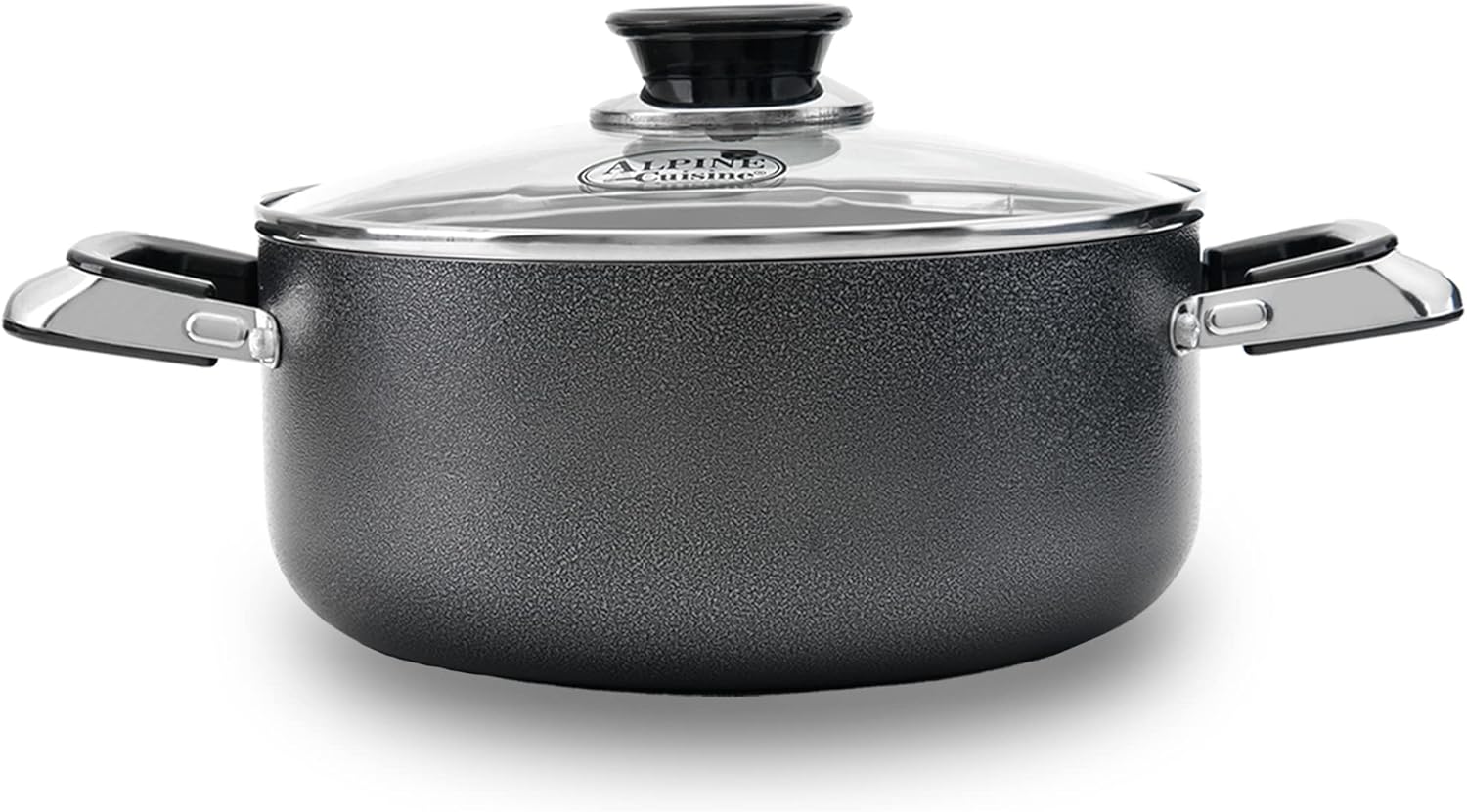 Alpine Cuisine 6 Quart Non-stick Stock Pot with Tempered Glass Lid and Carrying Handles, Multi-Purpose Cookware Aluminum Dutch Oven for Braising, Boiling, Stewing