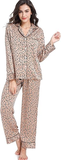 Serenedelicacy Women' Satin Pajama Set Long Sleeve Button Down Sleepwear 2-Piece Striped Silky Pj Set