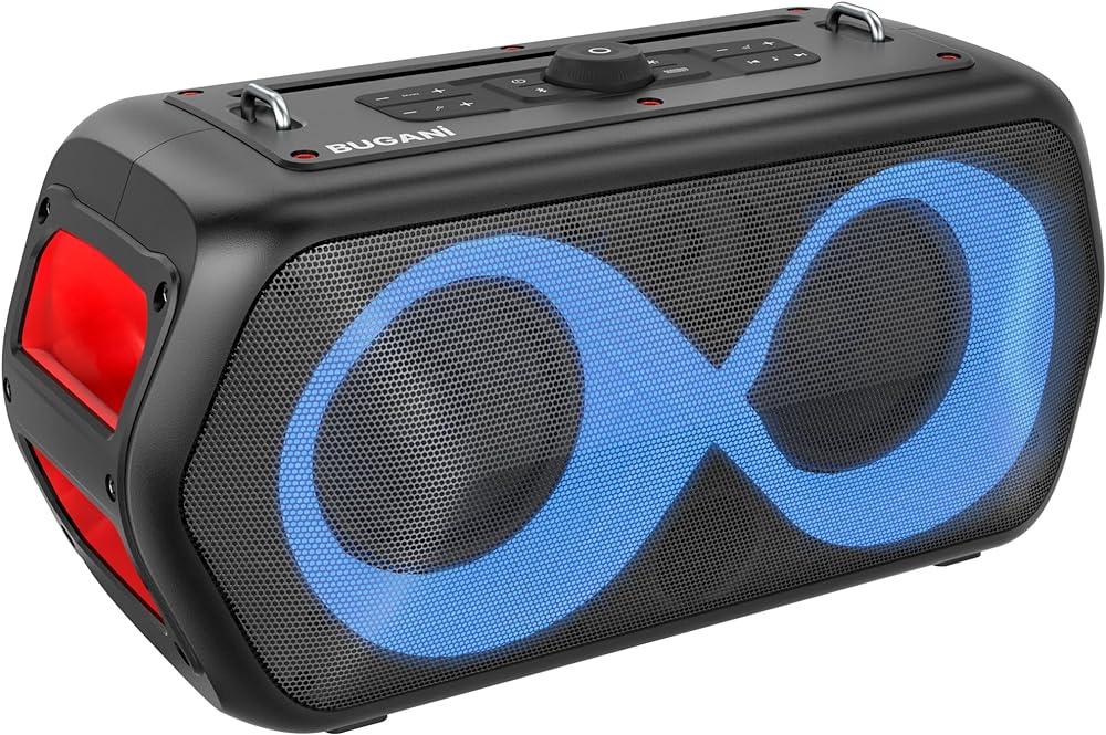 BUGANI Bluetooth Speaker Wireless,80W Peak Outdoor Speakers Bluetooth Loud Party Speaker Large Portable Waterproof Bluetooth Speakers with Colorful Lights,Subwoofer/Deep Bass/DSP/Stereo Pairing/EQ/32H