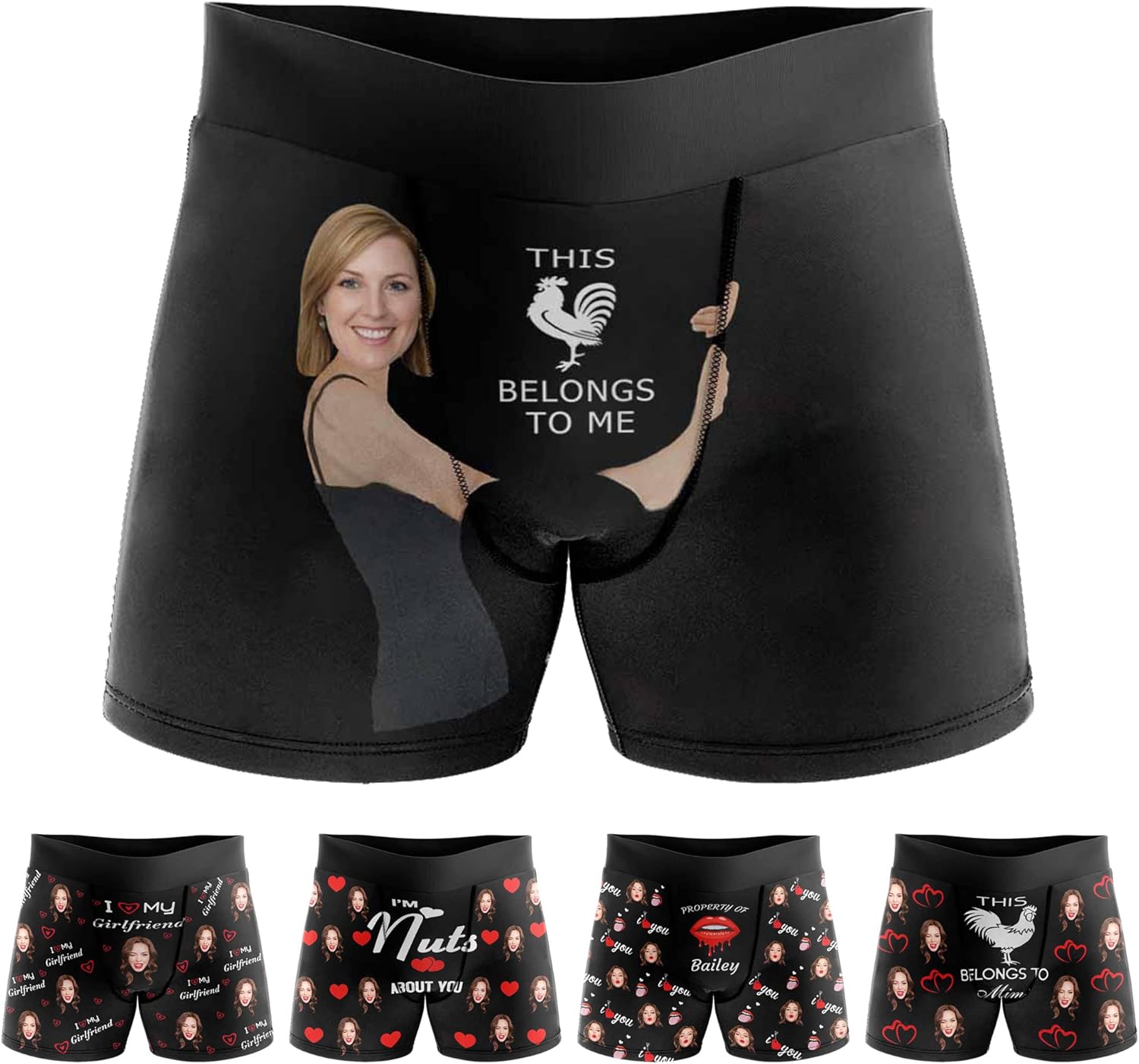 Custom Men' Boxer Briefs This Belongs to Me Boxers for Men Personalized Funny Wife Face Shorts Underwear