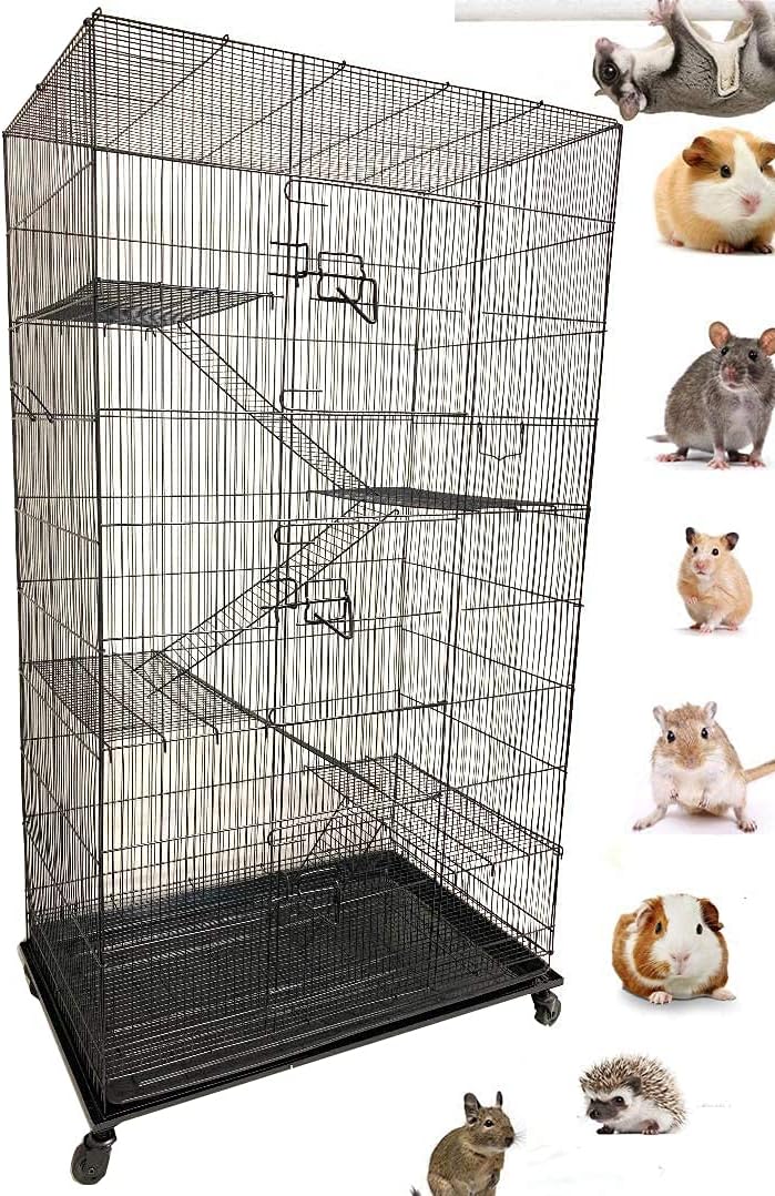 X-Large 5-Levels Tight 3/8-inch Bar Spacing Ferret Chinchilla Sugar-Glider Rats Mice Gerbil Chew Free Cage with Removable Rolling Stand, 31-Inch by 19-Inch by 55-Inch