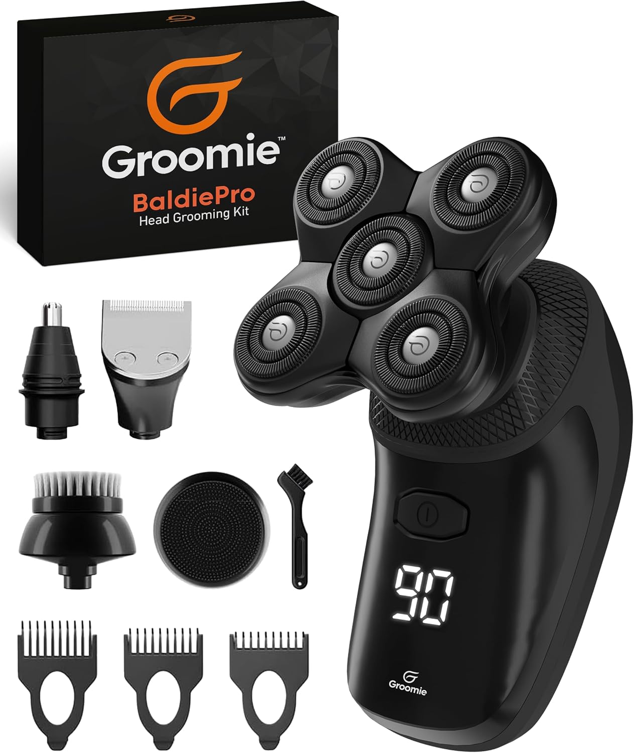 Groomie Cordless Bald Head Shavers for Men, BaldiePro Head Grooming Kit - Ergonomic & Waterproof Head Shavers for Bald Men - Electric Hair Shaver & Head Razor - Men' Rotary Shaver for Smooth Shave