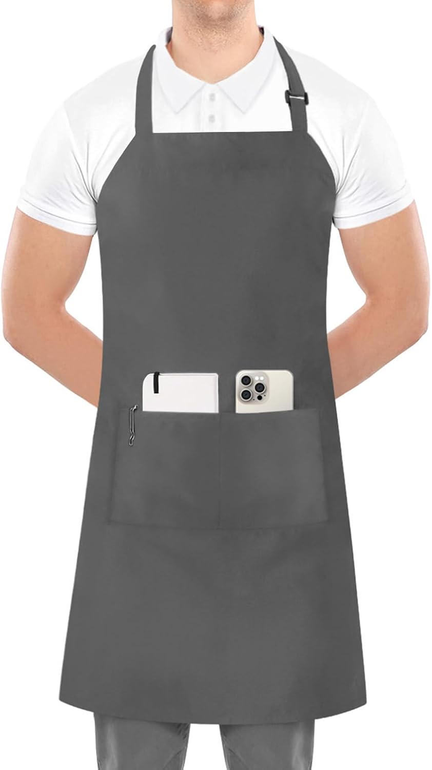 Utopia Kitchen 2 Pack Bib Apron, Adjustable with 2 Pockets, Water and Oil Resistant, Cooking Kitchen Chef Apron for Women Men