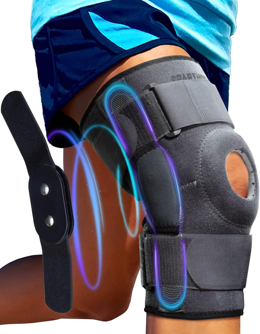 Sparthos Hinged Knee Brace - Relieves ACL, MCL, Meniscus Tear, Arthritis, Tendon Pain - Open Patella Design with Dual Metal Side Stabilizers - Support for Running, For Men and Women (Large)