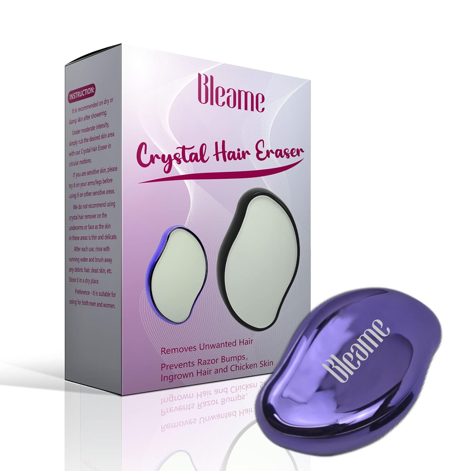 Crystal Hair Eraser, Bleame Crystal Hair Remover, for Men & Women Arms Legs Back, Fast & Easy Exfoliate, Soft Smooth Silky Skin, Apply To Any Part Of The Body (Purple) (Purple)