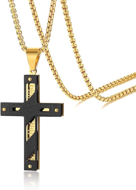 MEALGUET Stainless Steel Crucifix Cross Pendant Necklace,Men' Cross Necklace with Chunky Byzantine Chain/Rolo Chain, Gift for men