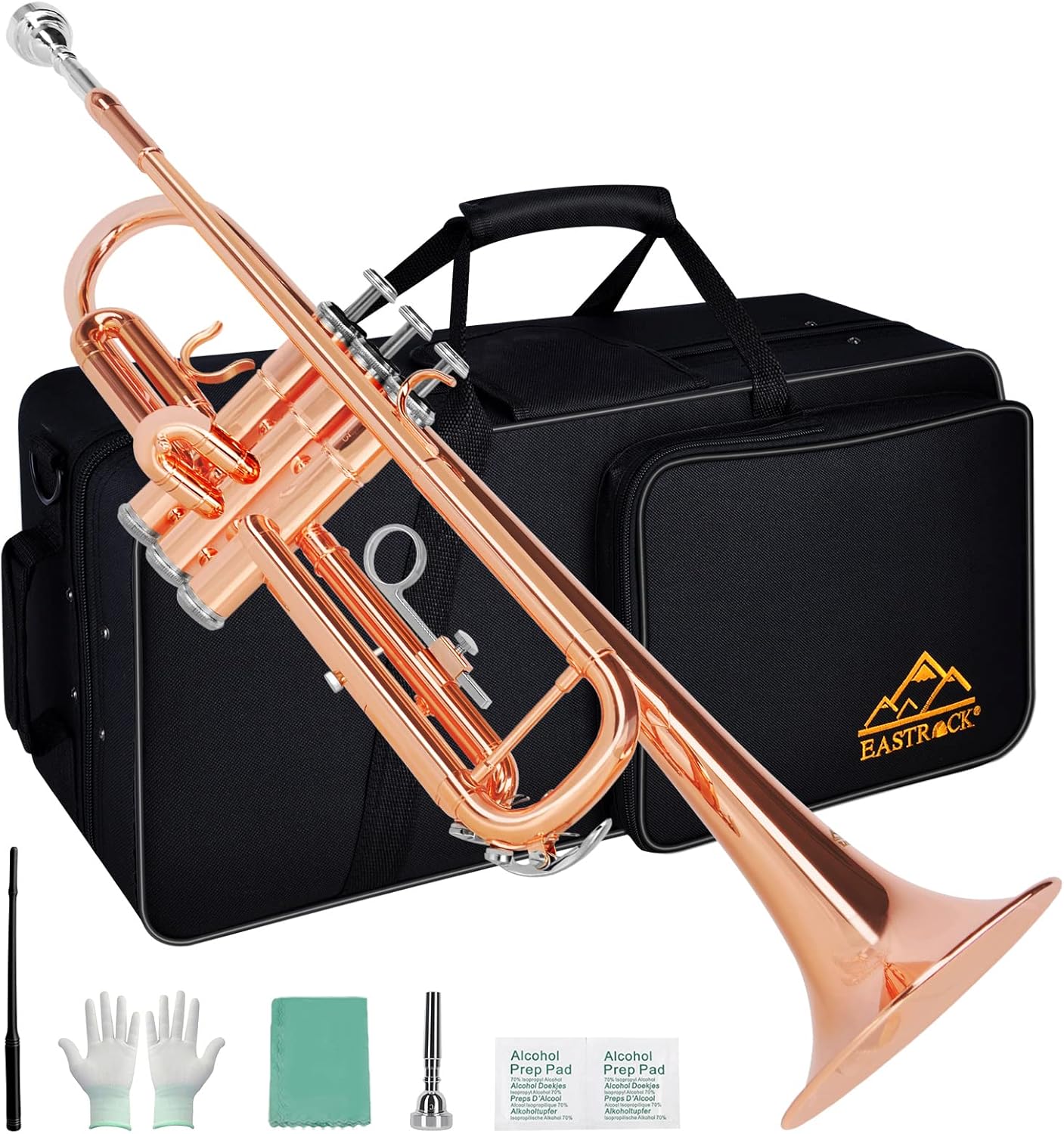 EASTROCK Bb Trumpet Standard Trumpet Set with Carrying Case,Gloves, 7C Mouthpiece, Cleaning Kit, Tuning Rod (Phosphor Copper)