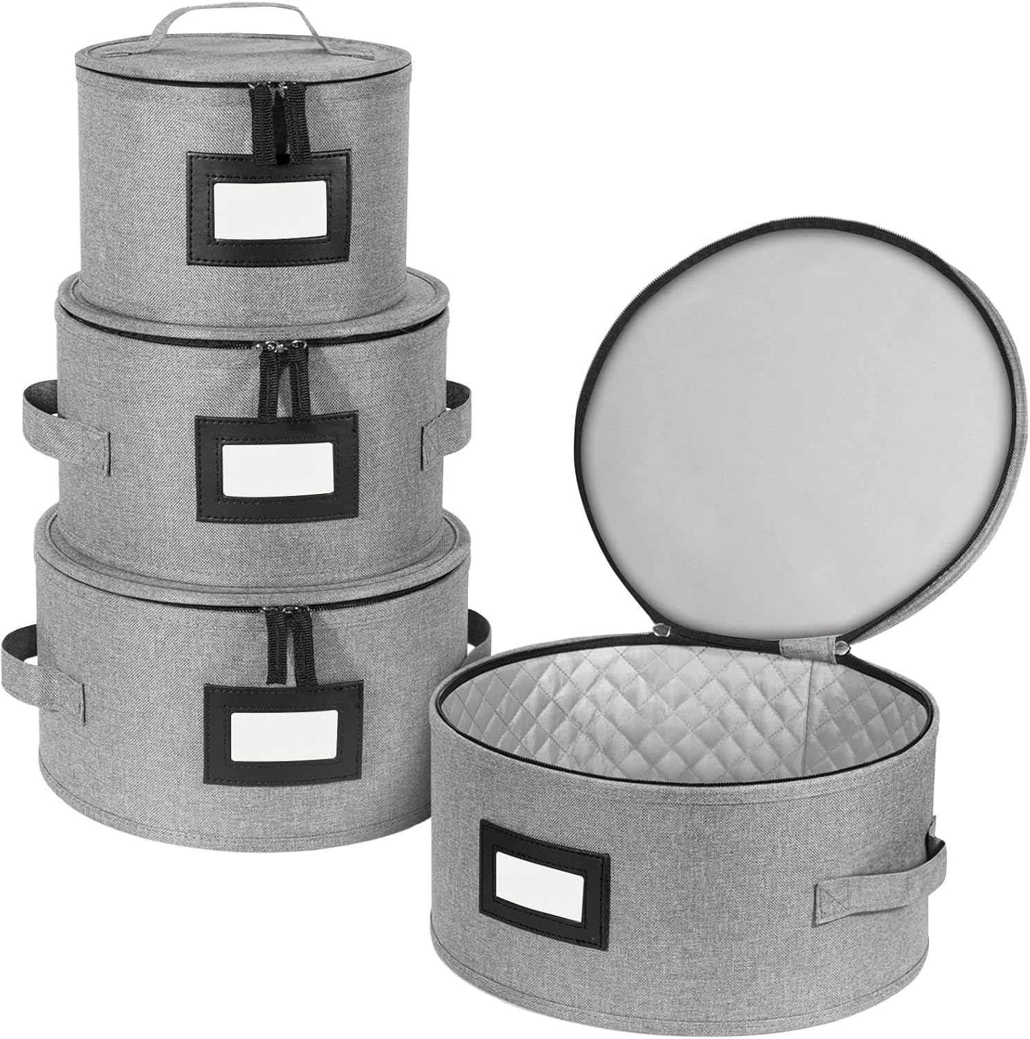 BALEINE China Storage Containers, Hard Shell Case for Organizing, Stackable Moving Storage Box with Felt Plate Dividers for Dishes, Glasses, Mugs (Plate Set)