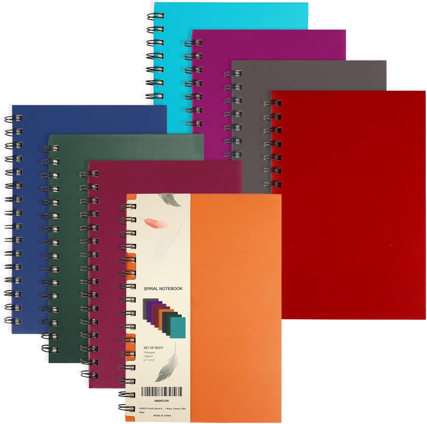 EOOUT 8 Pack Spiral Notebook, Hardcover A5 Notebooks, College Ruled Spiral Journals, Assorted Jewel Tone Colors, 160 Pages, 5.5x8.5, for Work, School, Gifts