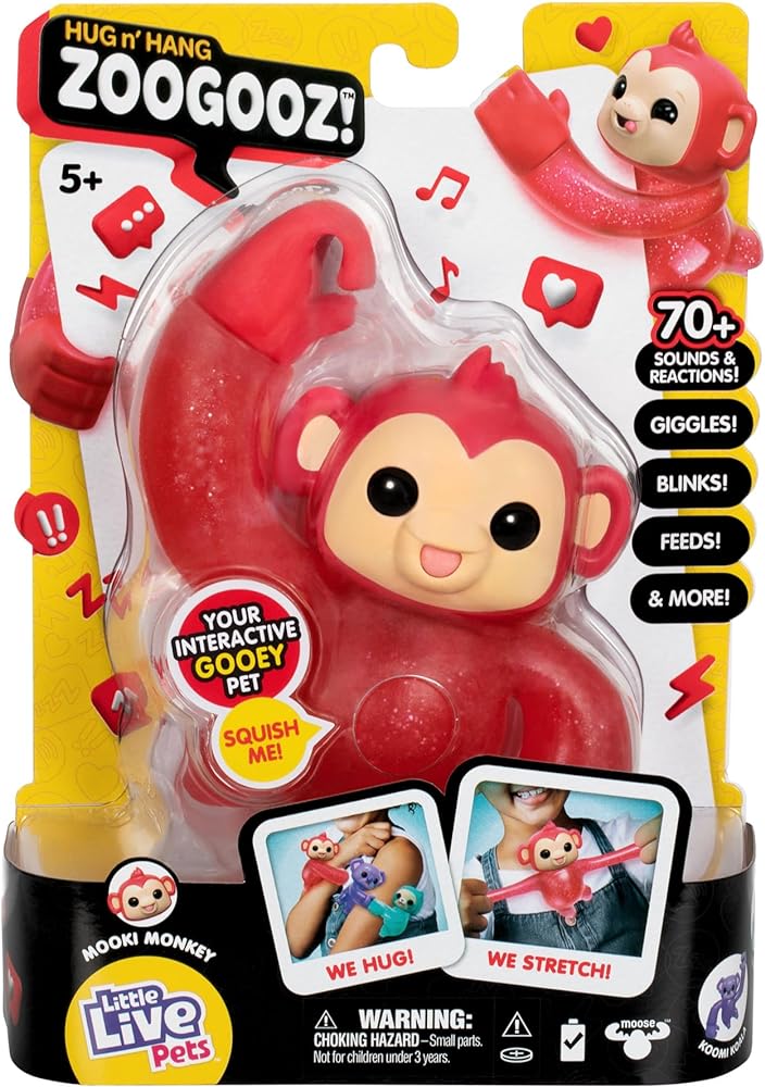 Little Live Pets Hug n&#39; Hang Zoogooz - Mookie Monkey. an Interactive Electronic Squishy Stretchy Toy Pet with 70+ Sounds &amp; Reactions. Stretch, Squish &amp; Link Their Hands Medium