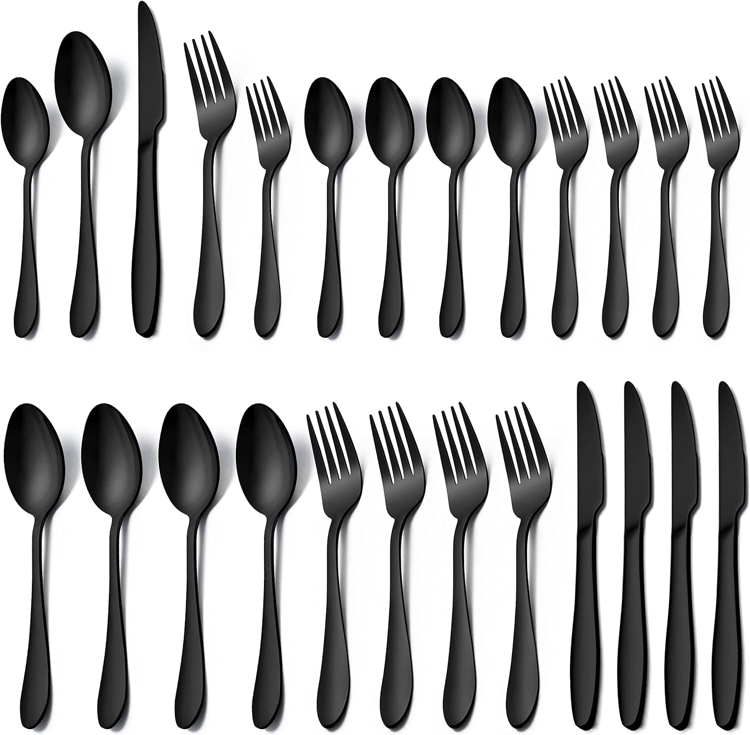 LIANYU 20-Piece Black Flatware Set for 4, Stainless Steel Silverware Cutlery Set, Tableware Eating Utensils Include Forks Knives Spoons, Mirror Finish, Dishwasher Safe