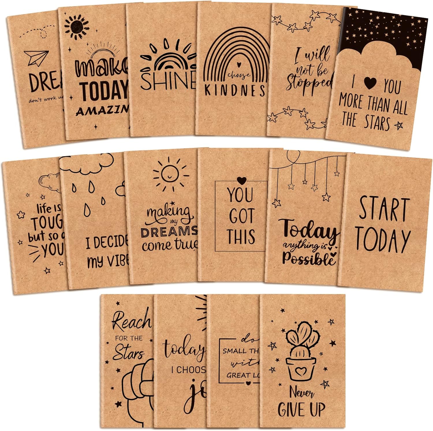 EOOUT 32 Pack Mini Notebooks Bulk, Kraft Inspirational Journals Notebook for Kids, 3.5 x 5.5, 80 Pages, Funny Notepads with 16 Different Designs, Motivational Gifts for Coworkers