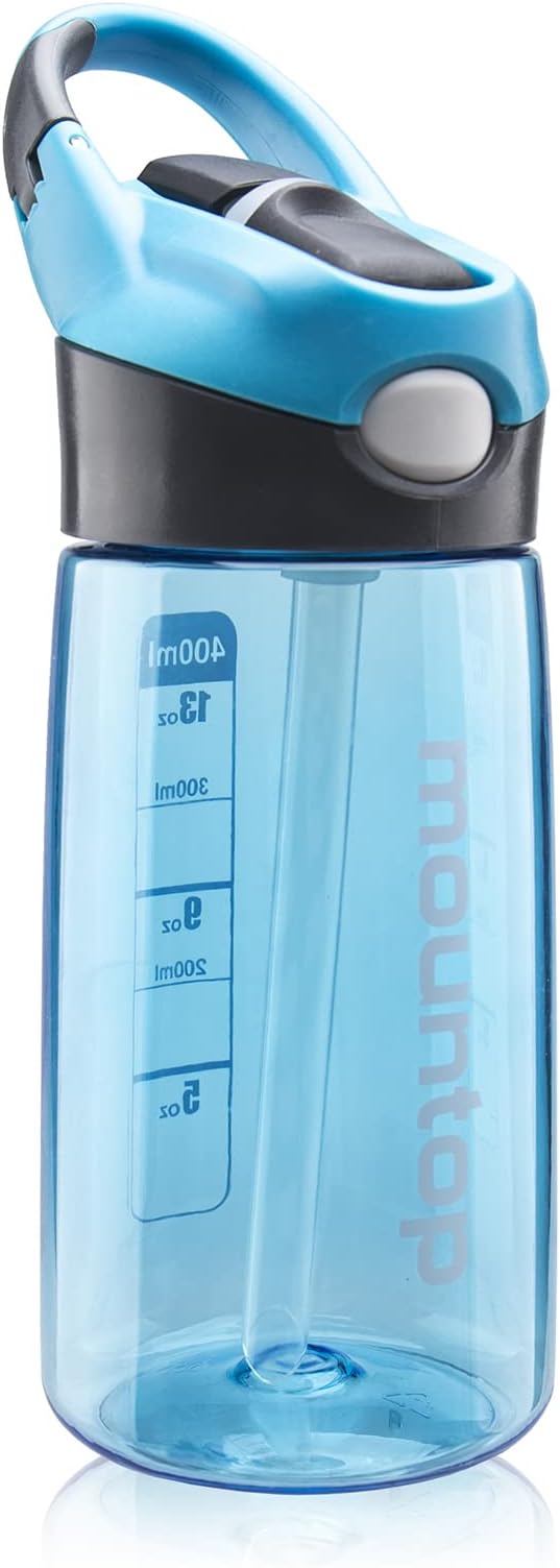 mountop Kids Water Bottle with Silicone Straw and Handle, Easy Use for Girls and Boys, BPA-free Water Bottle for Kids 14oz 400ml