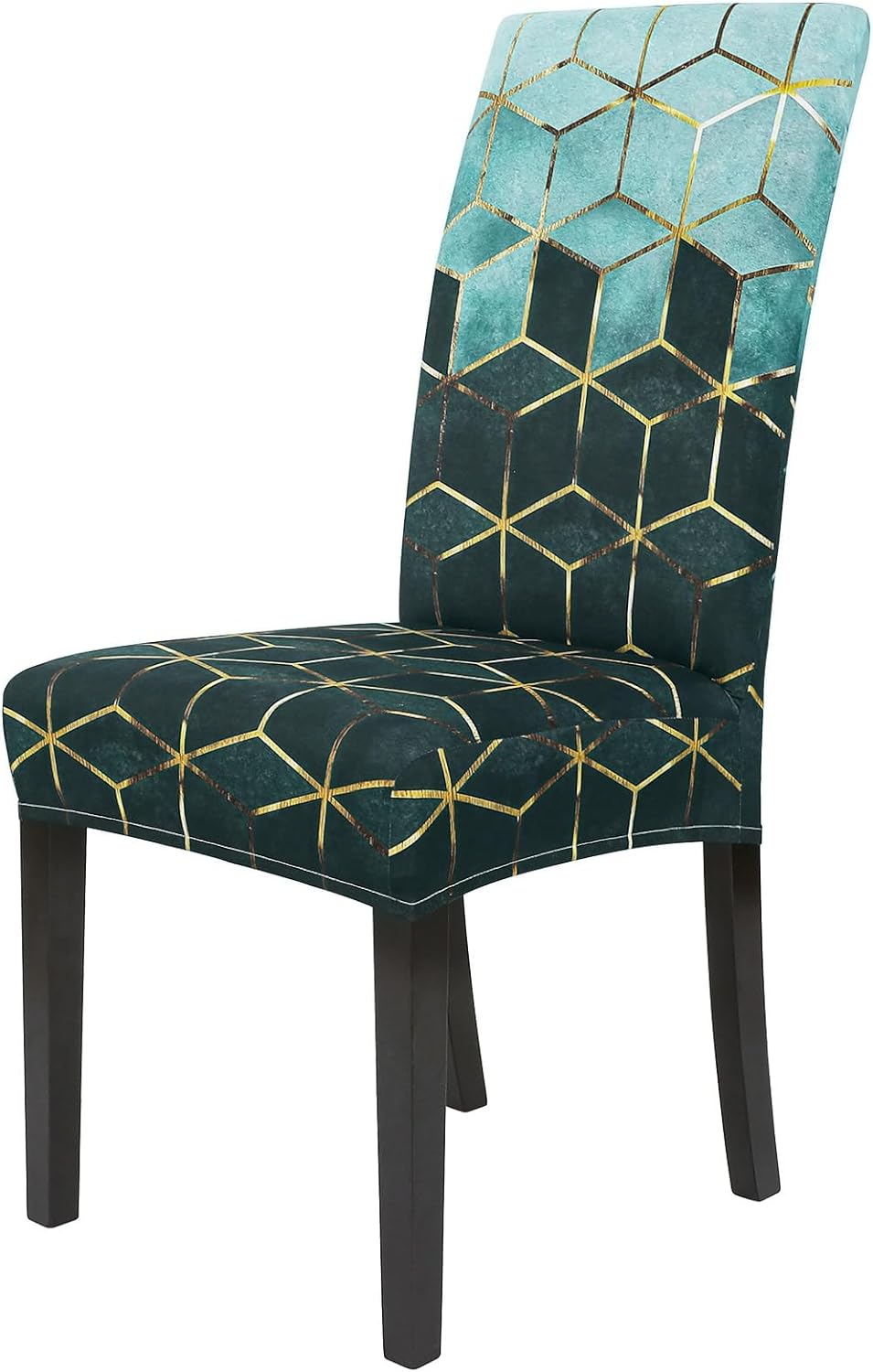 Gibelle Chair Covers for Dining Room Set of 4, Spandex Stretch Dining Room Chair Cover, Removable Washable Kitchen Parsons Chair Covers Seat Slipcovers, Teal Cubes