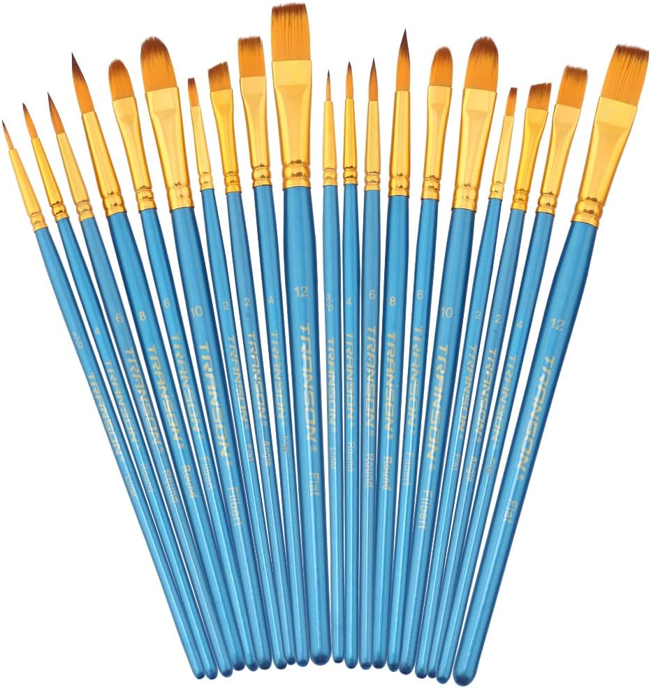 Transon 20pcs Bulk Artist Paint Brush Set for Acrylic Watercolor Gouache Hobby Craft Face Painting