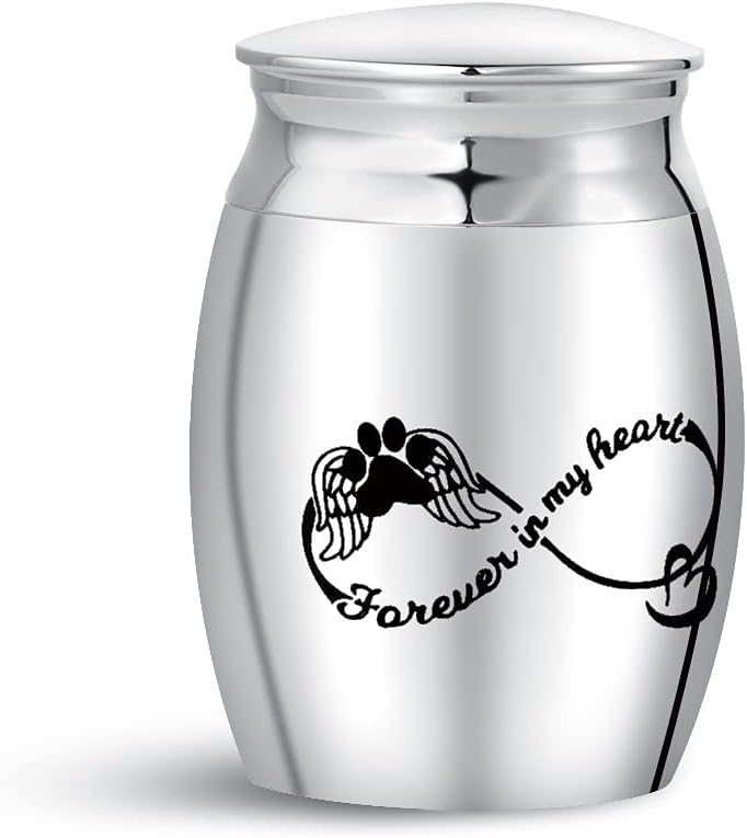 Dog Pet Puppy Small Cremation Urn for Pet Ashes Keepsake Memorial Forever in My Heart Infinity Love Heart Paw Angel Wing Ash Holder for Funeral