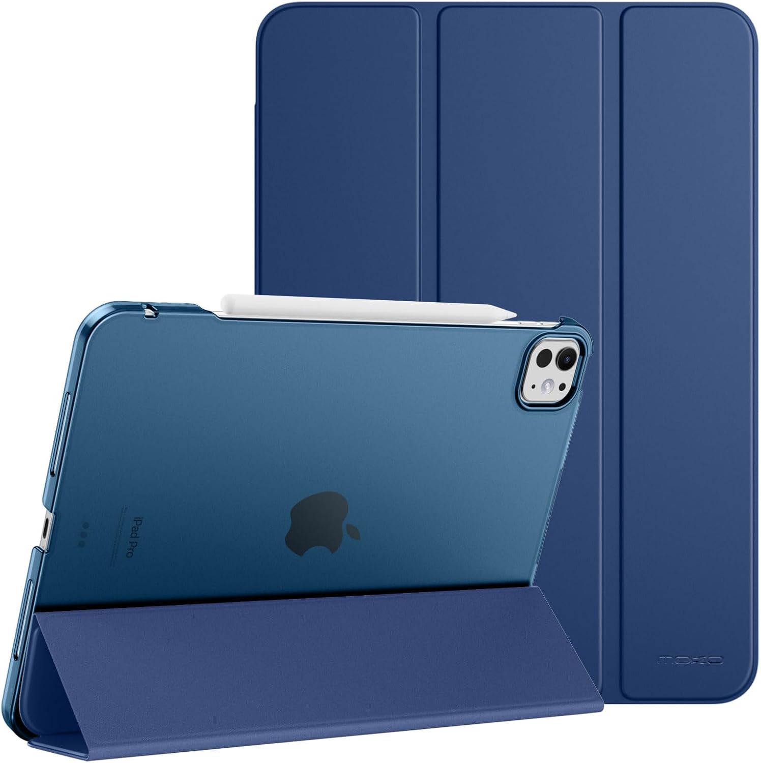 MoKo for iPad Pro 13 Inch Case M4 2024 (7th Gen), Ultra Slim Stand Case with Hard PC Translucent Back Shell Cover for iPad Pro 2024 Model (A2925/ A2926/A3007), Support Apple Pencil Pro, Navy Blue