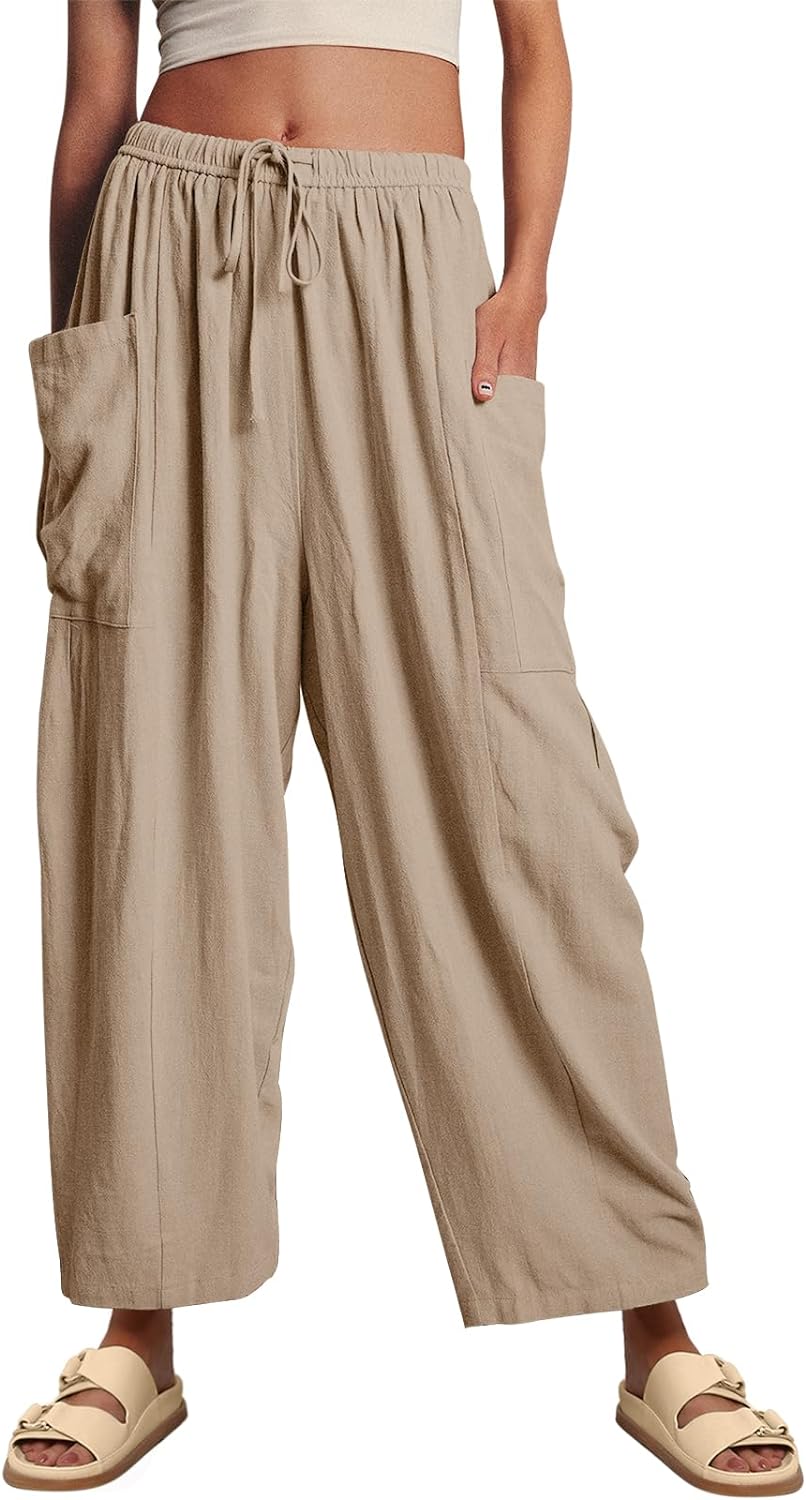 LILLUSORY Womens Linen Wide Leg Pants 2024 Casual Loose Lightweigt Beach Palazzo Harem Pants