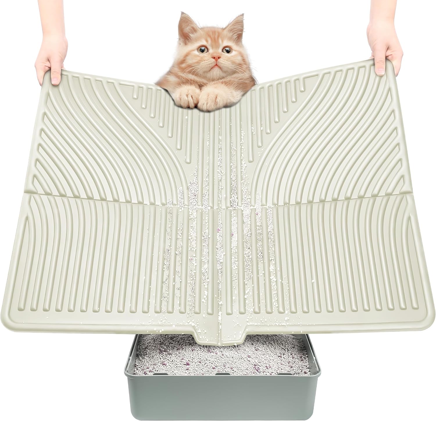 UPSKY Cat Litter Mat, Large Kitty Litter Trapping Mat Soft on Kitty Paws, Litter Box Mat Keep Floor Clean, 31" x 24" Waterproof and Washable Cat Litter Catcher Pad for Scatter Control