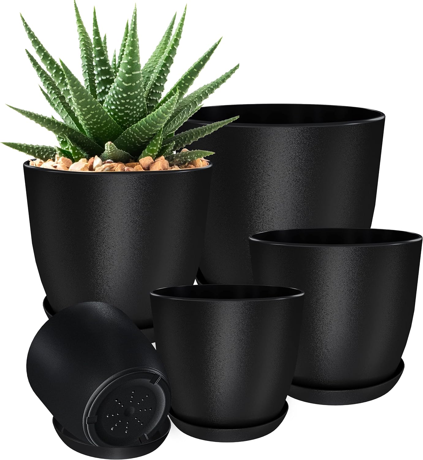 Utopia Home - Plant Pots Indoor with Drainage - 7/6.6/6/5.3/4.8 Inches Home Decor Flower Pots for Indoor Planter - Pack of 5 Plastic Planters for Indoor Plants, Cactus, Succulents Pot - Black