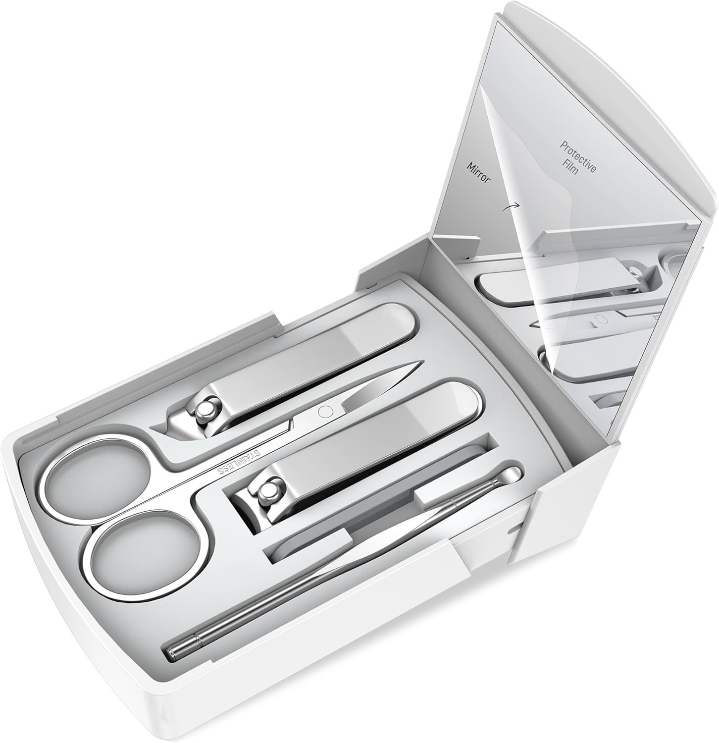 Precision Grooming Excellence: Unveiling Our Premium Stainless Steel Nail Care Tool Set with Mirror,Nail Clippers Set,Toe Nail Clipper for Men,Nail File, Eyebrow Trimming Scissors, and an Ear Pick