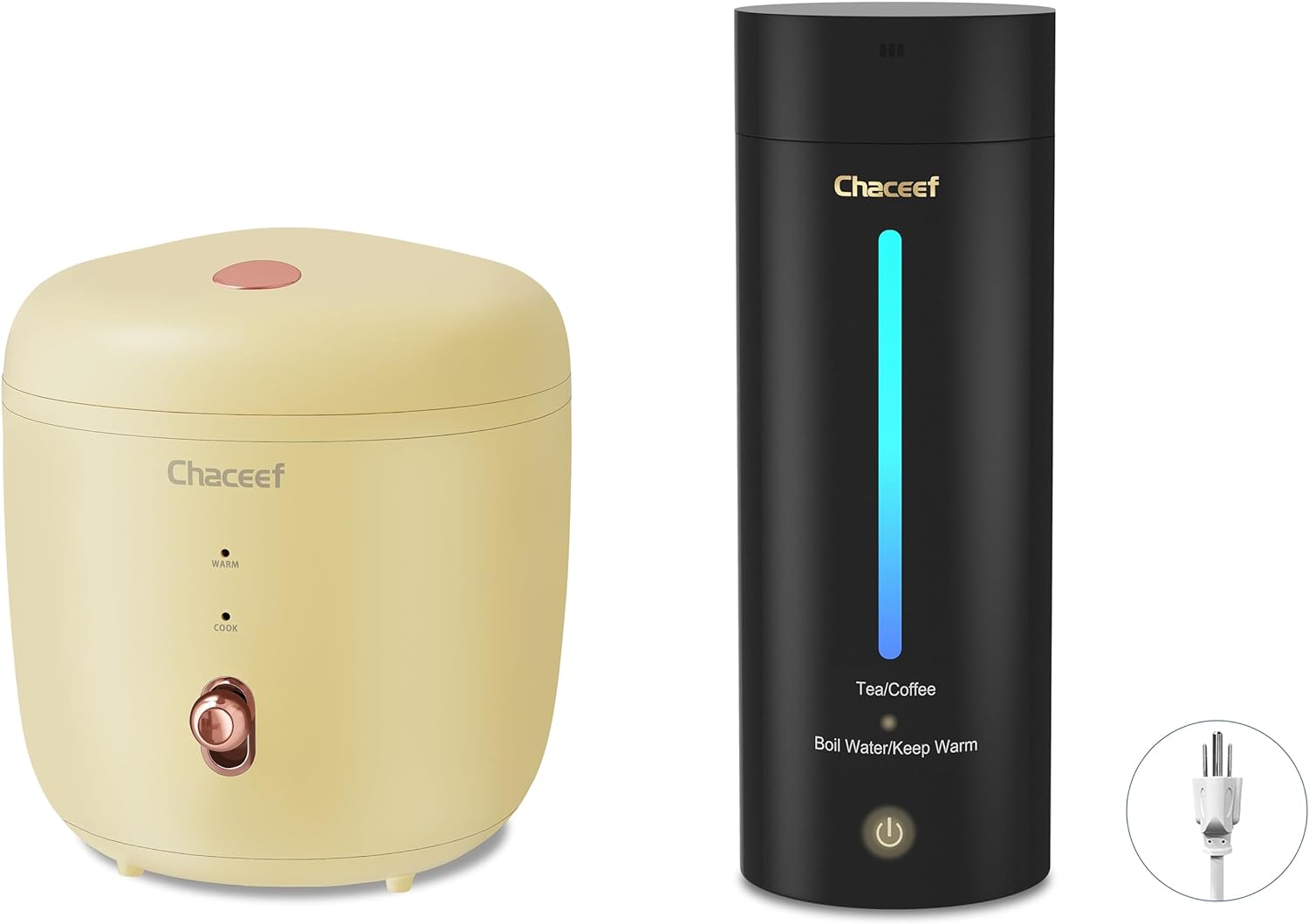 CHACEEF+1.2L+Mini+Rice+Cooker%2c+Yellow+%26+350ml+Travel+Electric+Kettle%2c+Black