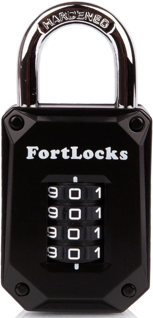 Gym Locker Lock - 4 Digit, Heavy Duty, Hardened Stainless Steel, Weatherproof and Outdoor Combination Padlock - Easy to Read Numbers - Resettable and Cut Proof Combo Code - 1 Pack Black