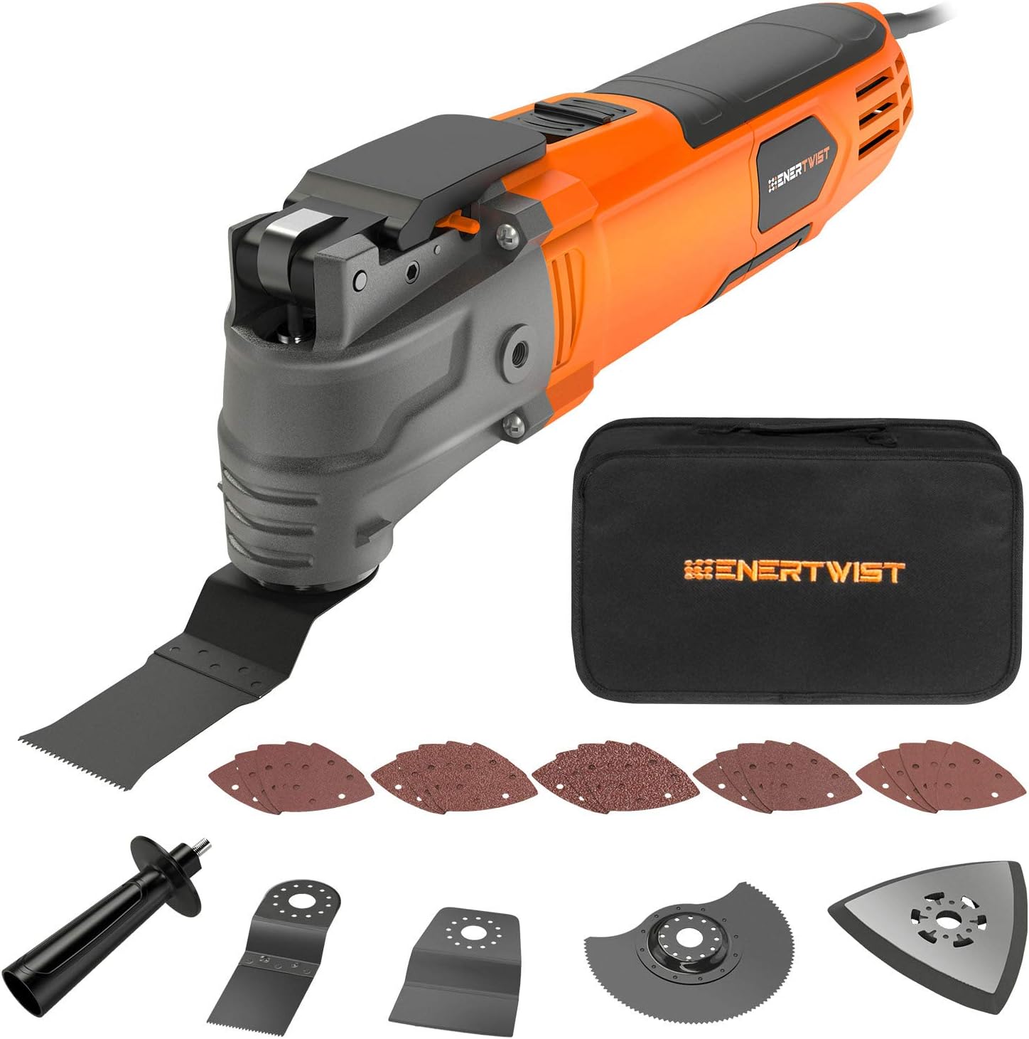 ENERTWIST Oscillating Tool, 4.2 Amp Oscillating Multitool Kit with 5 Oscillation Angle, 6 Variable Speed, 31pcs Saw Accessories, Auxiliary Handle and Carrying Bag, ET-OM-500