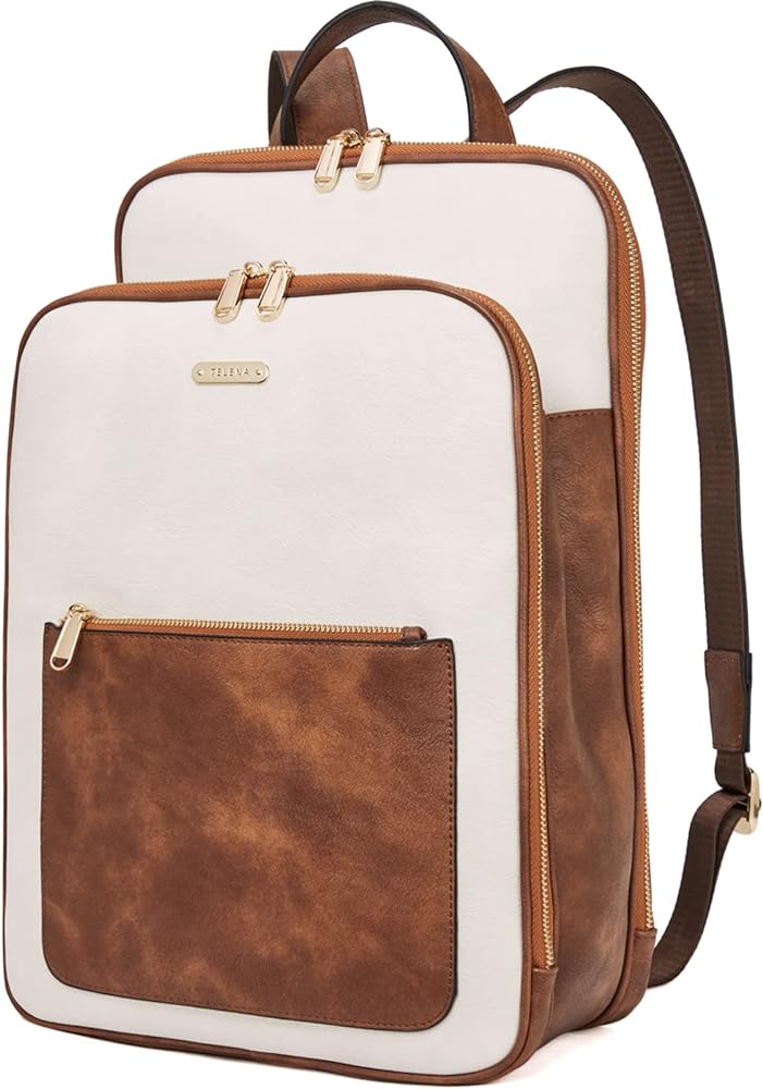 Telena Leather Laptop Backpack Women 15.6 inch Laptop Backpack Business Vintage College Bag