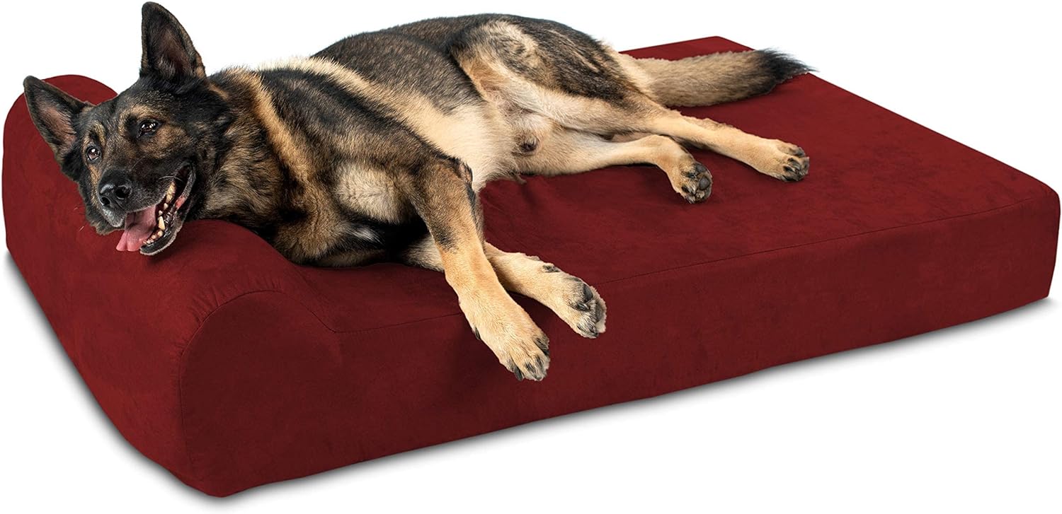 Big Barker 7" Pillow Top Orthopedic Dog Bed - XL Size - 52 X 36 X 7 - Burgundy - For Large and Extra Large Breed Dogs (Headrest Edition)