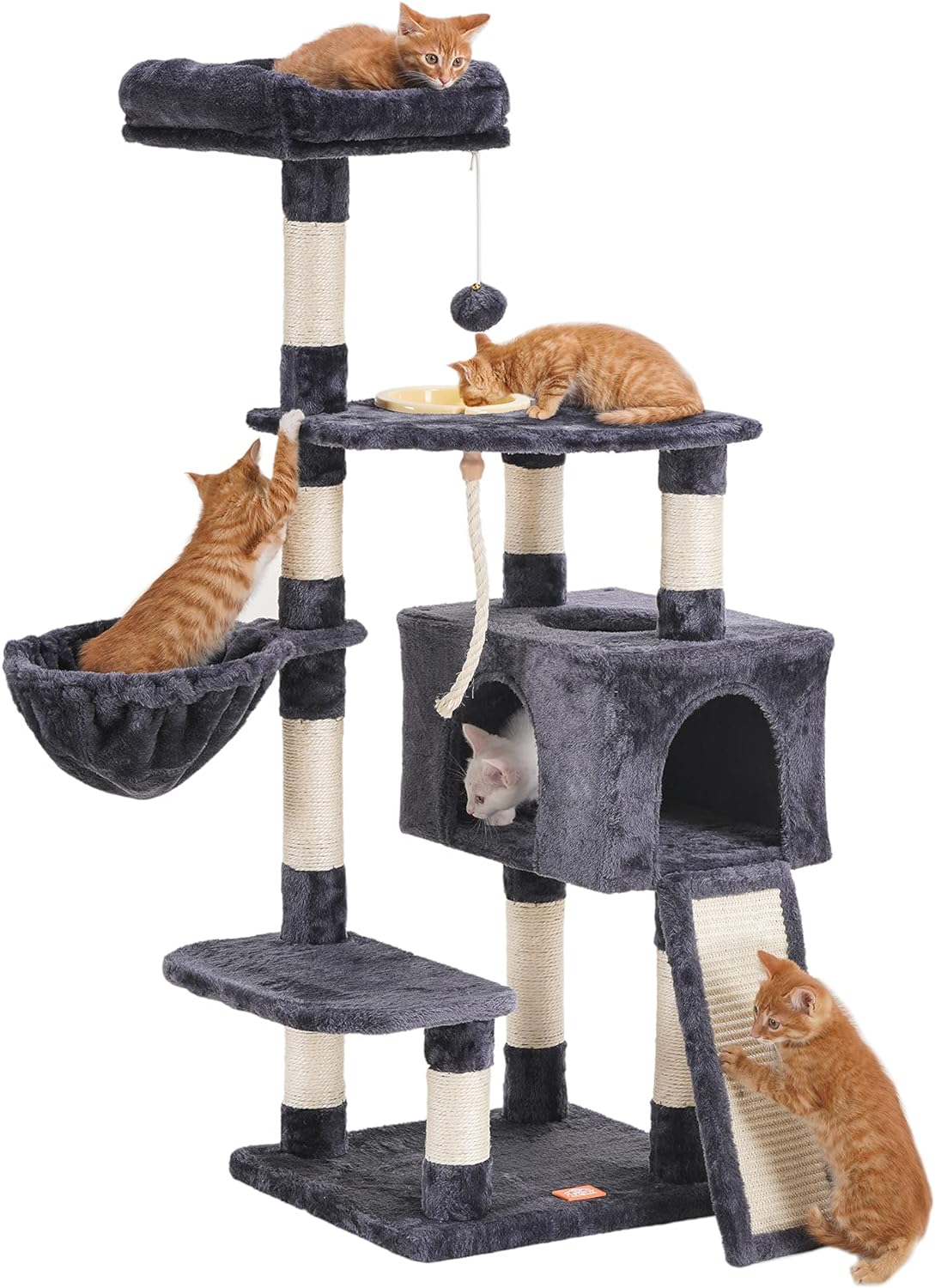 We recently got two new little kitties, and needed a cat tree for them to keep in our living room. A lot of the ones online were super expensive, ranging from $100-$215 online! We found this one on Amazon that seemed to have pretty good reviews, and decided to test our luck. I was originally a little suspicious of buying something this big online, but it shipped very well and the instructions were very clear. We've had it for about a month now, and is holding up super well! Our cats are about 6-