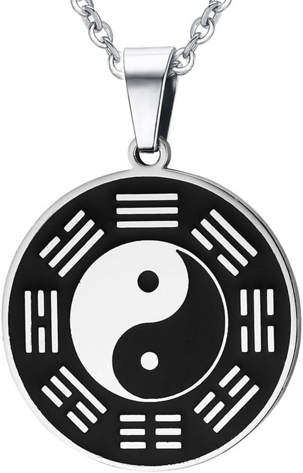 Men' Stainless Steel Retro Round Amulet Pendant with Taiji Eight Diagrams Yin Yang Necklace