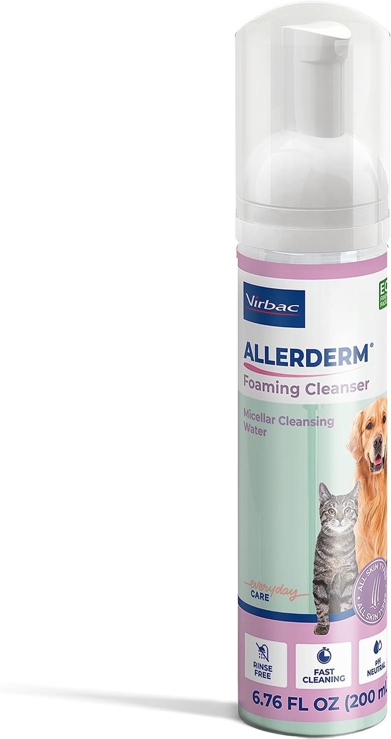 Allerderm Rinse-Free Pet Shampoo - Micellar Foam Rinse-Free Pet Shampoo for Dogs and Cats, Deodorizing Dog Shampoo for Sensitive Skin, Portable Pet Supplies (by Virbac)