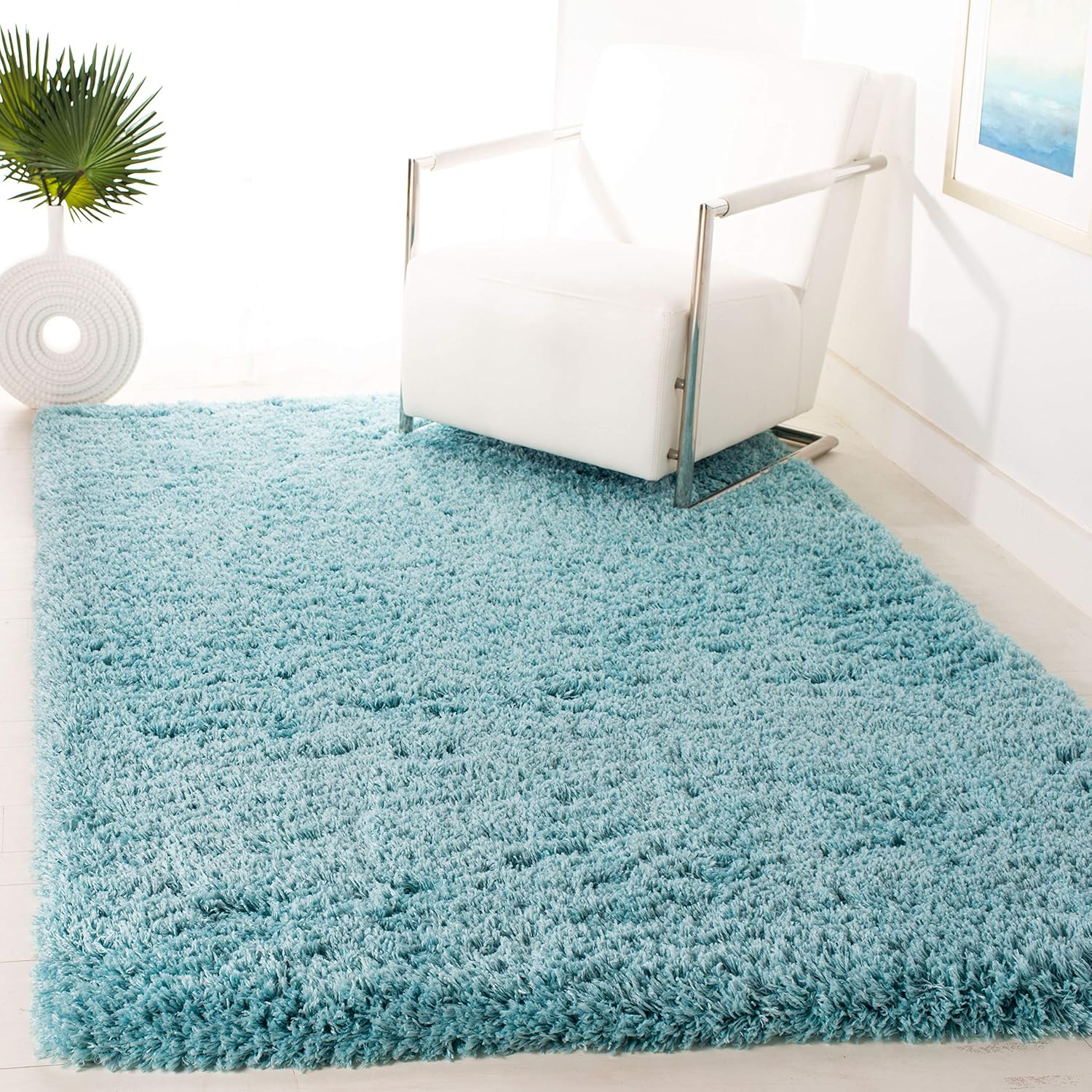 SAFAVIEH Polar Shag Collection 5 ft 1 in x 7 ft 6 in Light Turquoise PSG800T Solid Glam 3-inch Extra Thick Area Rug