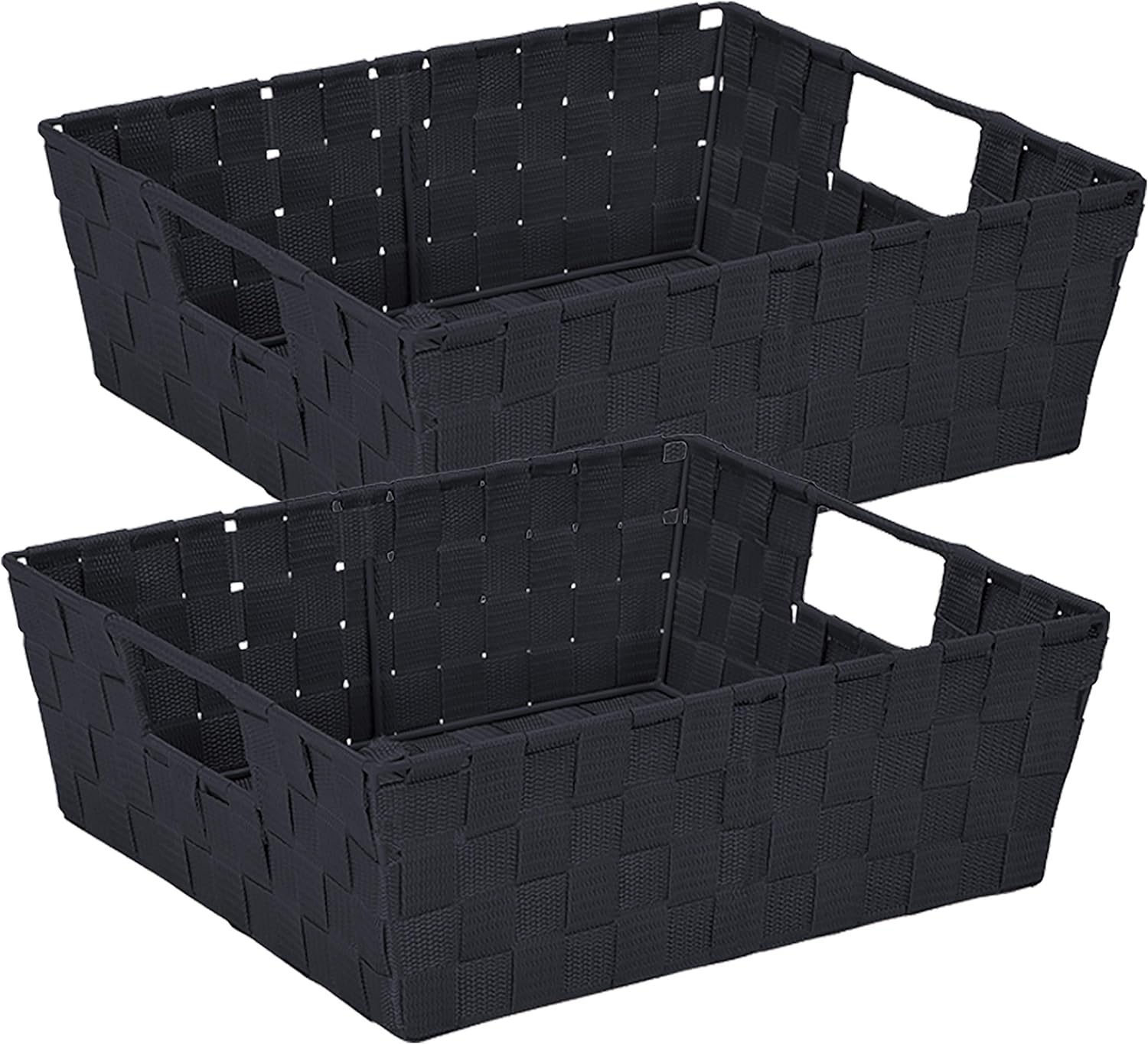 Simplify 15x 13x 5 Alloy Steel Rectangular Basket with 2 Built-in Carrying Handles, Black