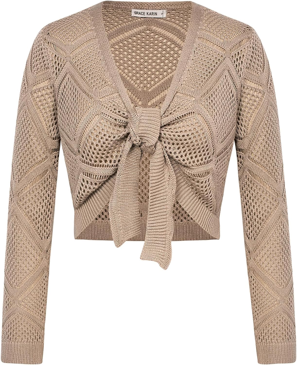 GRACE KARIN Womens Lightweight Tie Front Cropped Cardigan Long Sleeve Crochet Knit Bolero Shrug