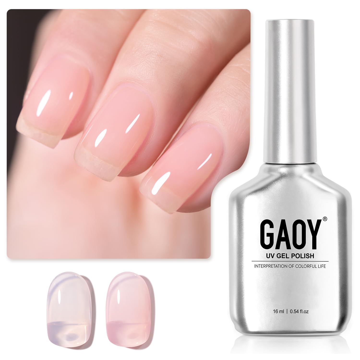 GAOY Pink Jelly Nude Gel Nail Polish, 16ml Sheer Translucent Soak Off Gel Polish, UV Light Cure for Nail Art DIY, 1643 Milky Pink